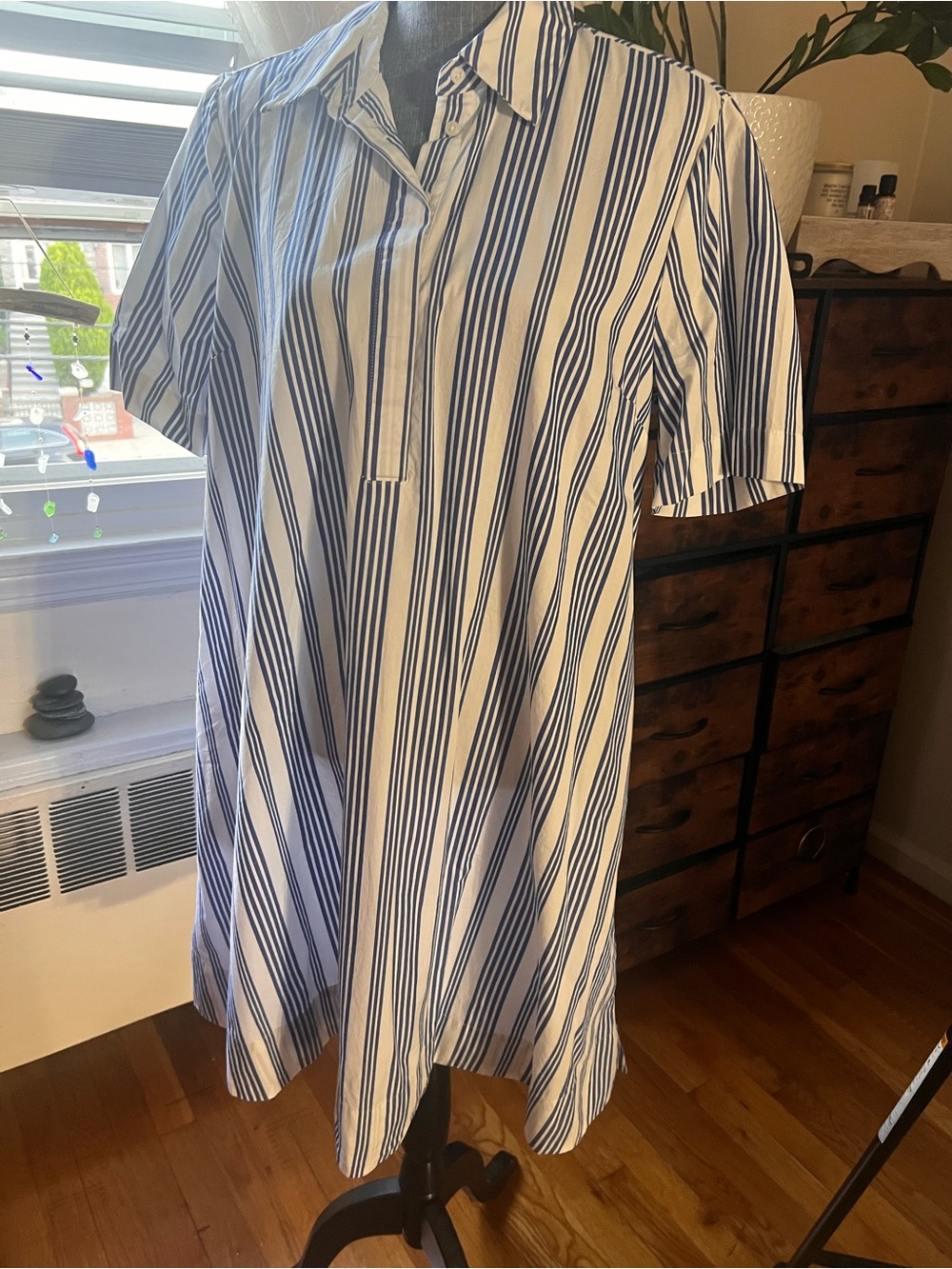 NWT Stripped Half Button Shirt Dress with Pockets!